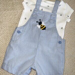 Hand Embroidered Bumble Bee Romper with Matching Shirt